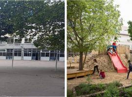 Schoolyard before and after transformation Schoolyard before and after transformation